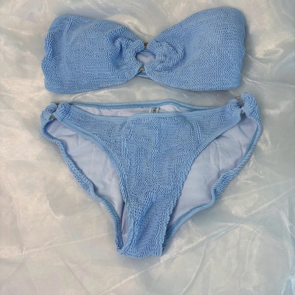 COCOFREE Women Bikini Set Off Shoulder Ring Strapless Crinkle Fabric Swimsuit - Picture 1 of 10